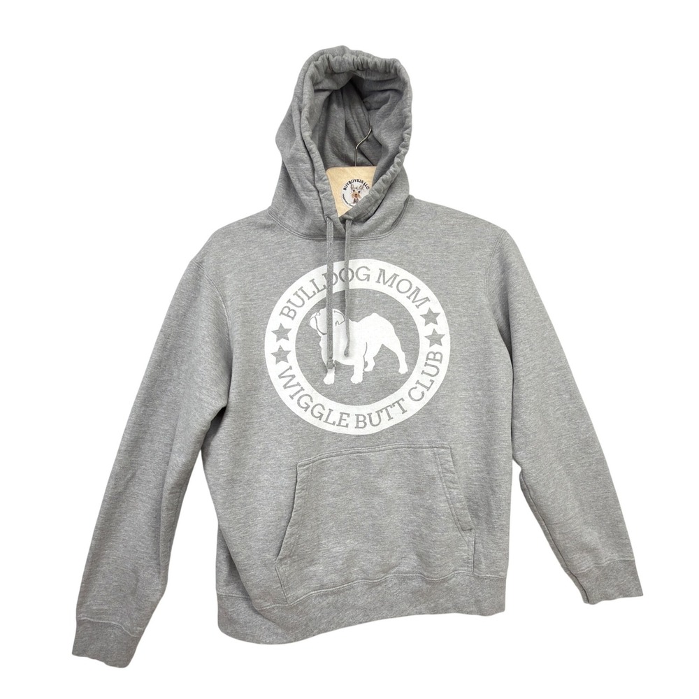 Bulldog Mom Wiggle Butt Club Hoodie Gray Pullover Sweatshirt Women's L - Picture 1 of 5